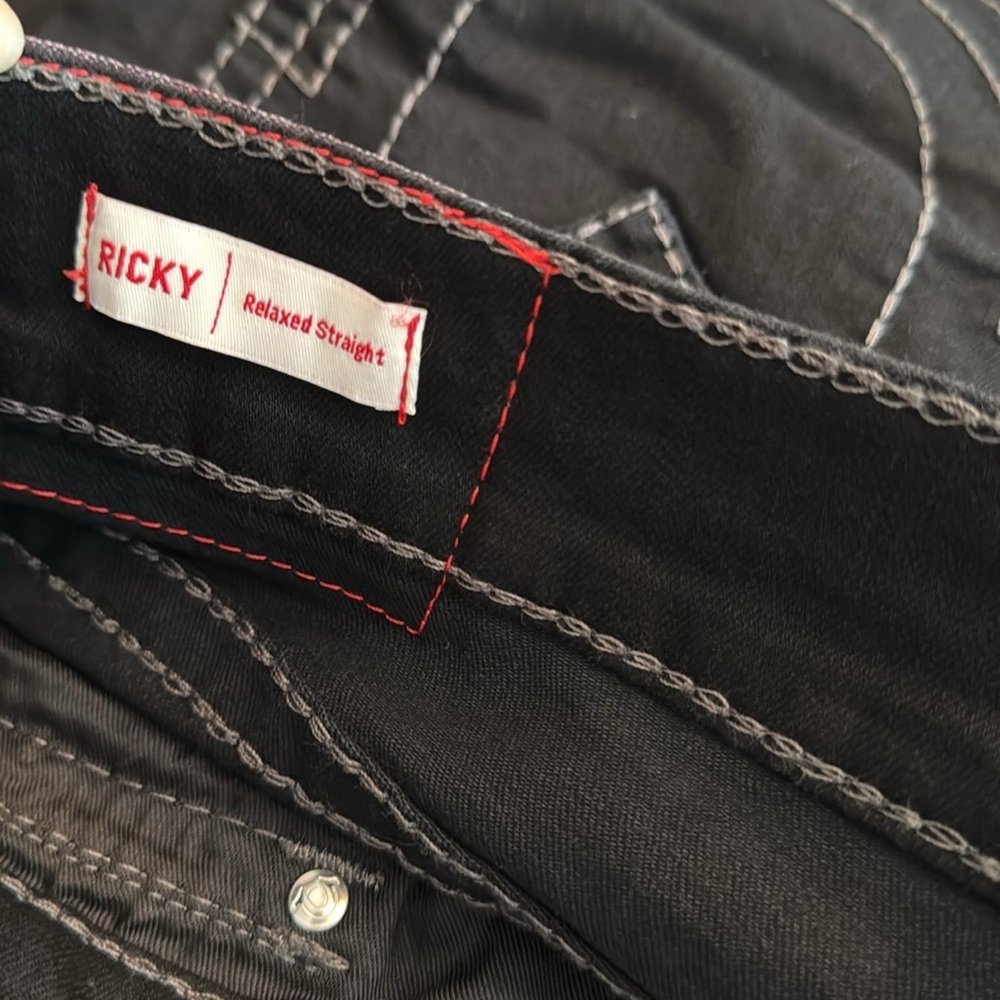 True Religion Men's Straight Jeans - Black with White Stitching - Picture 6 of 9